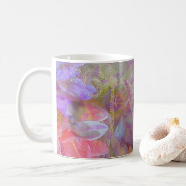 Flower Fairy Double Exposure Fantasy Art Coffee Mug (With Donut)