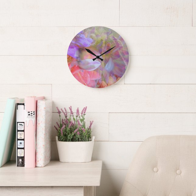 Flower Fairy Double Exposure Fantasy Art Large Clock (Reading Room)