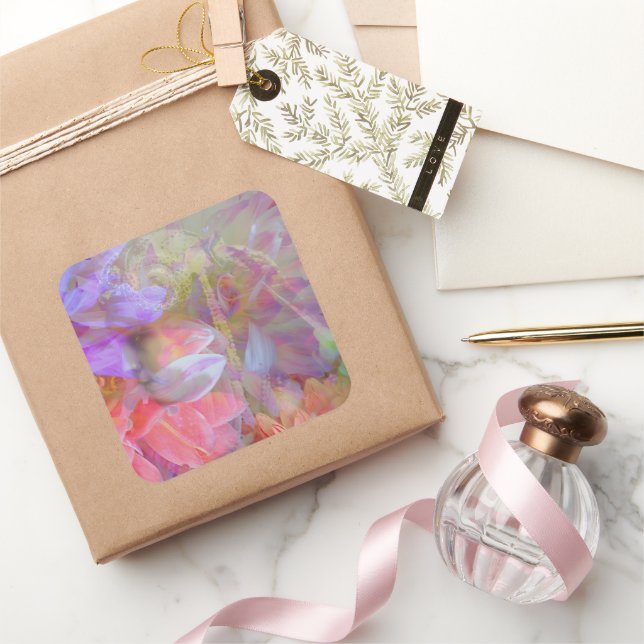 Flower Fairy Double Exposure Fantasy Art Square Sticker (Gifting)