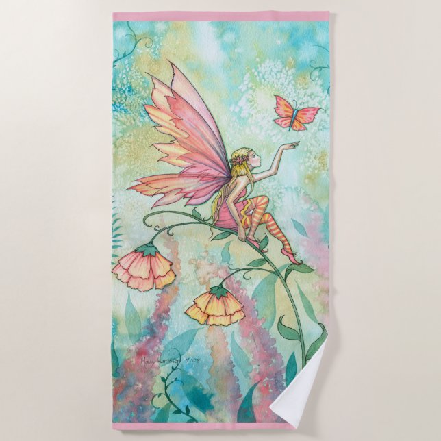 Flower Fairy Fantasy Art Beach Towel (Front)