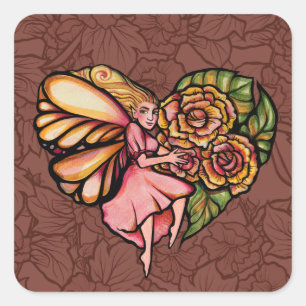Flower Fairy Garden Heart Flowers Fairies Square Sticker
