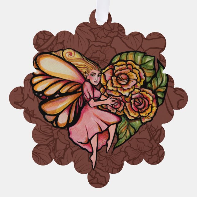 Flower Fairy Garden Heart Flowers Fairies          Tree Decoration Card (Front)