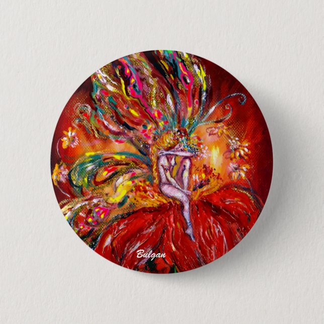 FLOWER FAIRY IN RED Fantasy 6 Cm Round Badge (Front)
