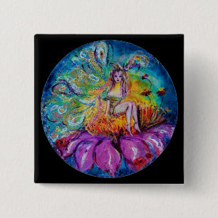 FLOWER FAIRY IN THE NIGHT Fantasy 15 Cm Square Badge