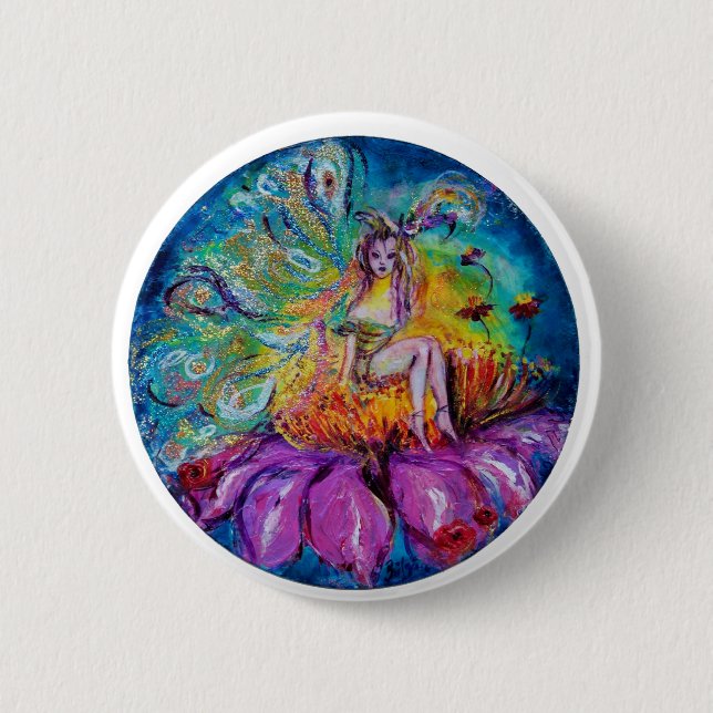 FLOWER FAIRY IN THE NIGHT Fantasy 6 Cm Round Badge (Front)