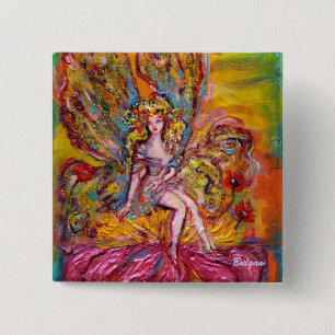 FLOWER FAIRY ON THE PINK IRIS fantasy 15 Cm Square Badge
