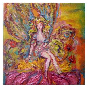 FLOWER FAIRY ON THE PINK IRIS fantasy Ceramic Tile