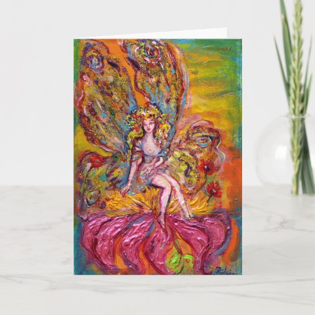 FLOWER FAIRY ON THE PINK IRIS fantasy Holiday Card (Front)