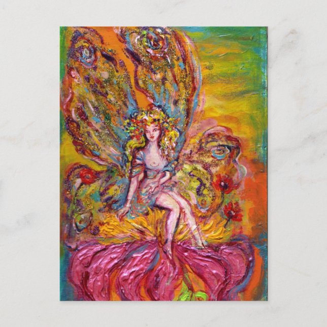FLOWER FAIRY ON THE PINK IRIS Fantasy Invitation Postcard (Front)