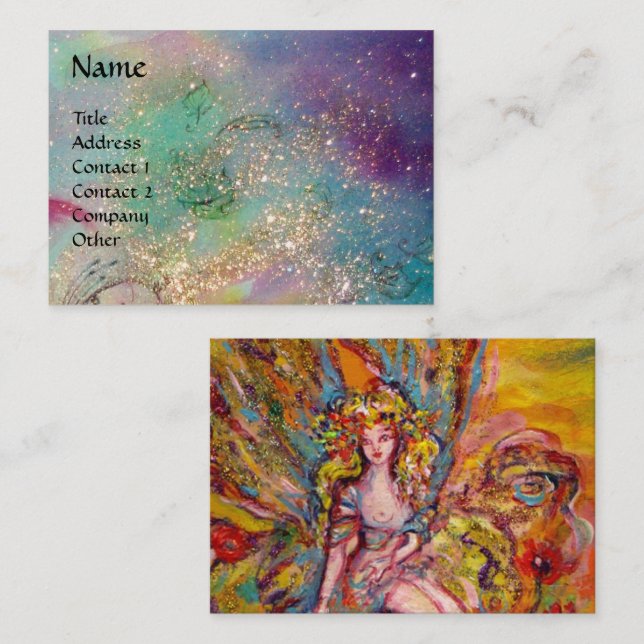 FLOWER FAIRY ,PINK IRIS Fantasy Blue Gold Sparkles Business Card (Front/Back)