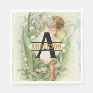 Flower Fairy Snowbells Vintage Art Monogram Named Napkin