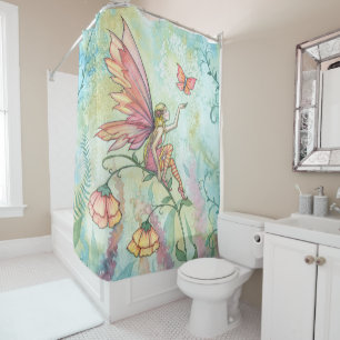 Flower Fairy Watercolor Illustration Light Airy Shower Curtain