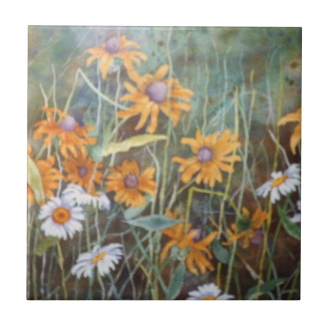 "Flower Field #1" Kitchen Garden Ceramic  Tile (Front)