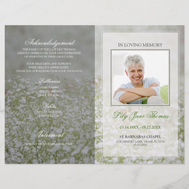 Flower Field Funeral Program | In Loving Memory Flyer (Front)
