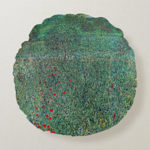 Flower Field in Litzlberg Klimt, Vintage Landscape Round Cushion