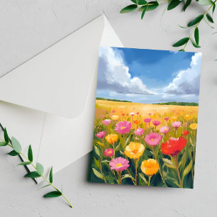 Flower Field Landscape Painting Card