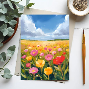 Flower Field Landscape Painting Postcard