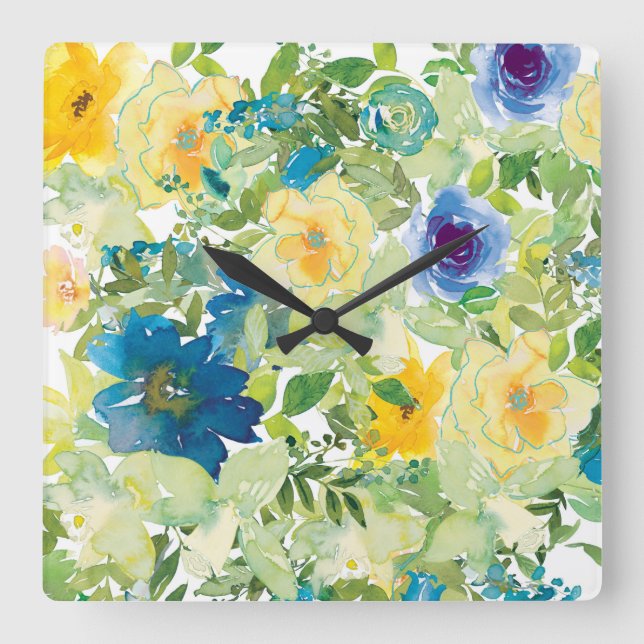 Flower Field Square Wall Clock (Front)