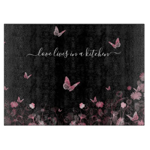 Flower field with butterflies  cutting board