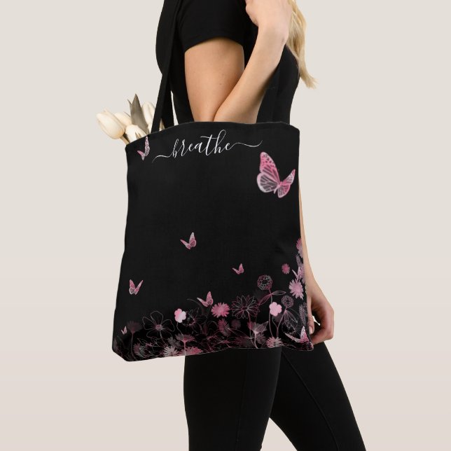 Flower field with butterflies tote bag (Close Up)