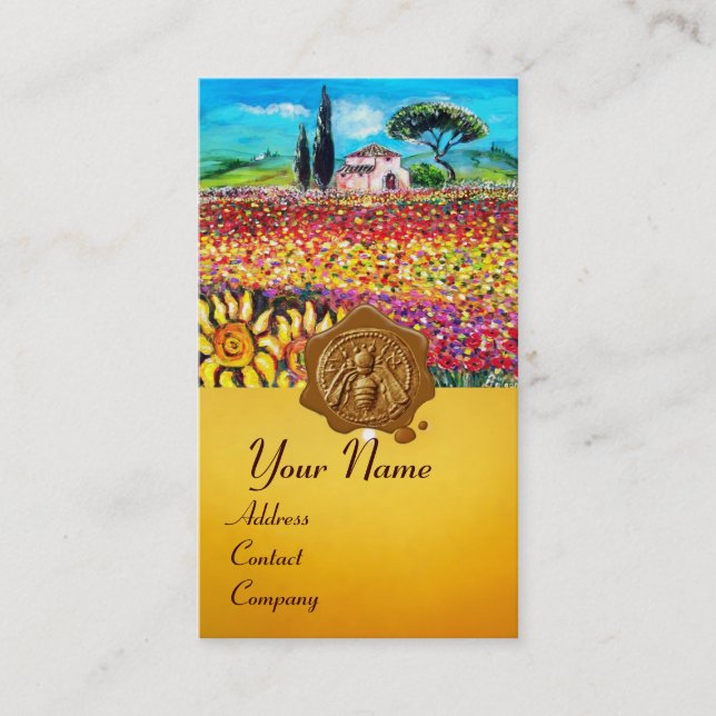 FLOWER FIELDS,FLORA HONEY BEE WAX SEAL ,BEEKEEPER BUSINESS CARD (Front)