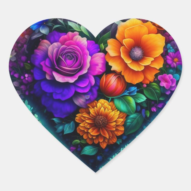 Flower Filled Heart Valentine's Day Heart Sticker (Front)