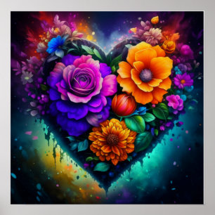 Flower Filled Heart Valentine's Day Poster