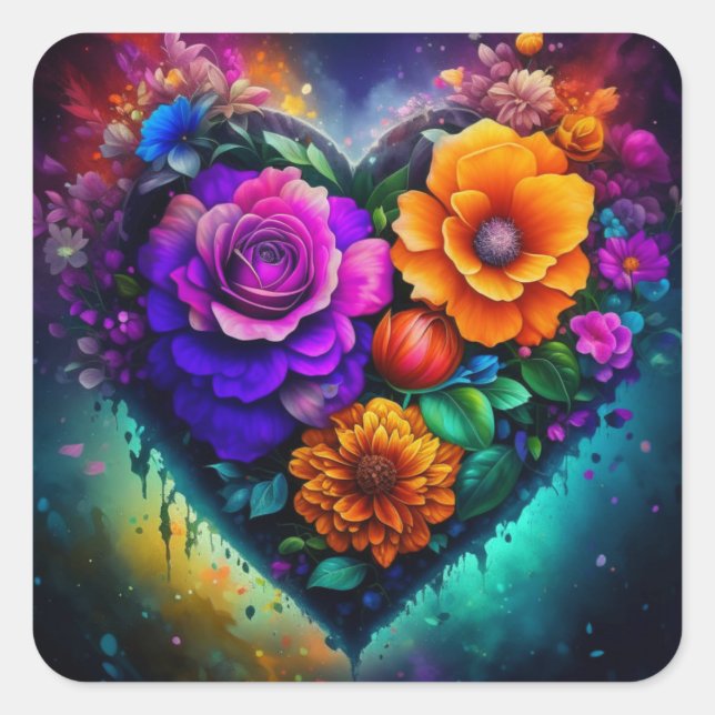 Flower Filled Heart Valentine's Day Square Sticker (Front)