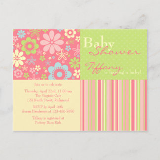 Flower Fizz Pink & Green • Baby Shower Invitation