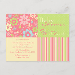 Flower Fizz Pink & Green • Baby Shower Invitation Postcard