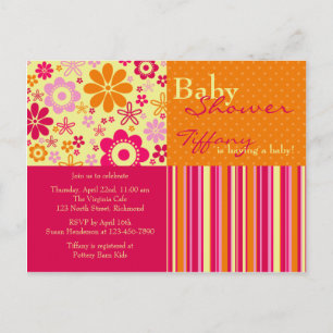 Flower Fizz Pink & Orange • Baby Shower Invitation Postcard