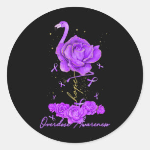Flower Flamingo Hope Purple Ribbon Overdose Awaren Classic Round Sticker