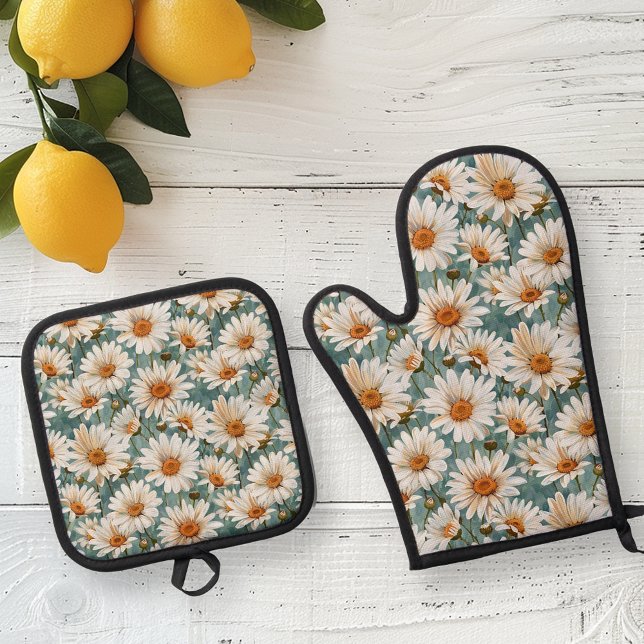 Flower Floral Daisy pattern Oven Mitt & Pot Holder Set (Creator Uploaded)