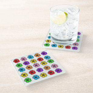 Flower Floral Doodle Line Art Watercolor Abstract Glass Coaster