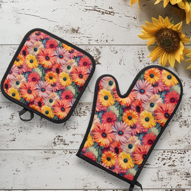 Flower Floral Gerber Daisy  Oven Mitt & Pot Holder Set (Creator Uploaded)