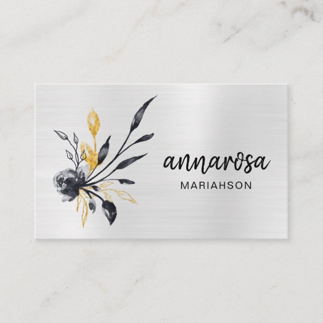 *~* Flower Floral GOLD Silver LOGO QR PHOTO Business Card (Front)