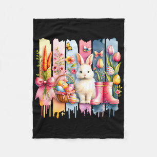 Flower Floral Happy Easter Bunny Rabbit Easter Bun Fleece Blanket