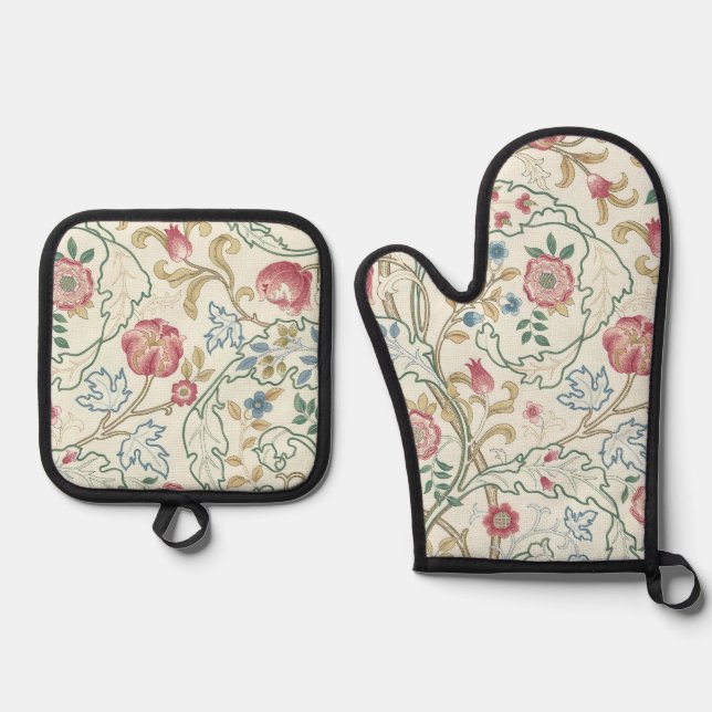 Flower, Floral Pattern, William Morris Oven Mitt & Pot Holder Set (Front)