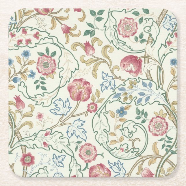 Flower, Floral Pattern, William Morris Square Paper Coaster (Front)