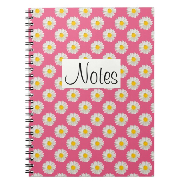 Flower floral print daisies on pink notebook (Front)