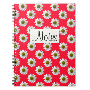 Flower floral print daisies on red pink notebook