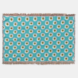 Flower floral print daisies on turquoise throw blanket