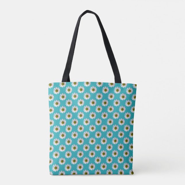 Flower floral print daisies on turquoise tote bag (Back)