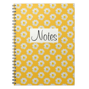 Flower floral print daisies on yellow notebook