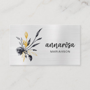 *~* Flower Floral Silver LOGO PHOTO Gold QR Business Card