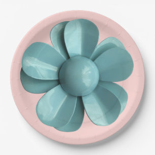 Flower Floral Spring Summer Wedding Pink Blue Paper Plate