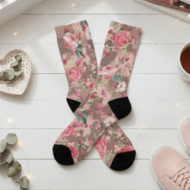 Flower Floral Watercolor Camouflage Rose Gold Pink Socks (Creator Uploaded)