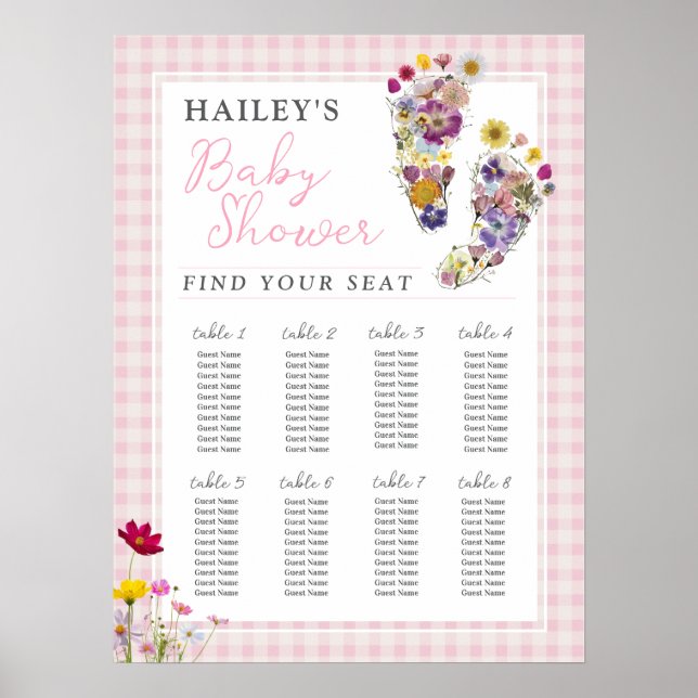 Flower Footprints Baby Shower Seating Chart Poster (Front)