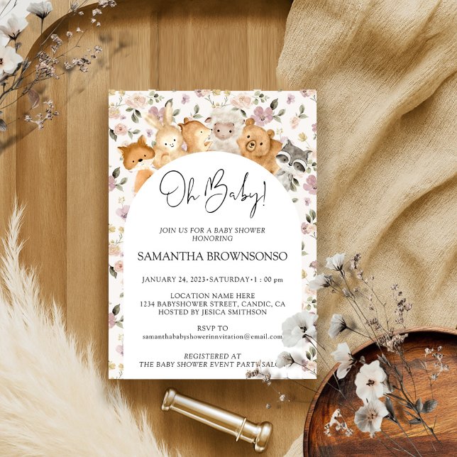 Flower Forest Animals Budget Oh Baby Shower Invitation (Creator Uploaded)