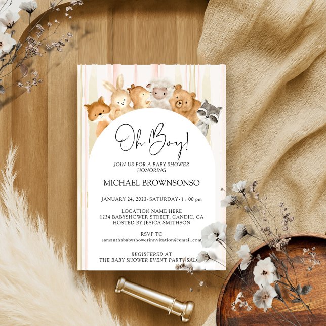 Flower Forest Animals Budget Oh Boy Baby Shower Invitation (Creator Uploaded)